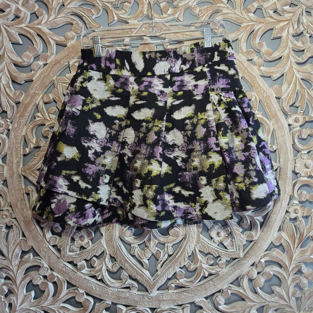 Banana Republic Pleated Purple Floral Skater Skirt Size 8